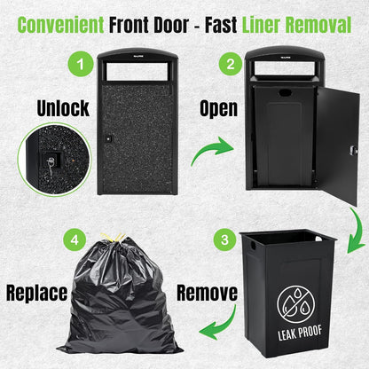 Alpine Outdoor Commercial Trash Can with Lid - 55 Gallon Heavy Duty Steel Garbage Can with Removable Bin, Locking Door for a Modern Look in Park, Mall & High Traffic Areas - Black, Grey Stone Panels