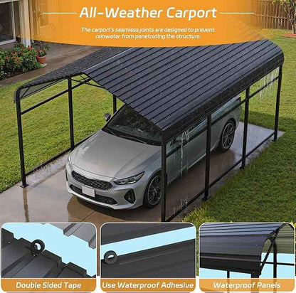 Patiowell 10x15 FT Metal Carport, Heavy Duty Outdoor Carport with Reinforced Frame and Galvanized Steel Roof, All-Weather Car Port Shelter for Car, Truck, Boat and Tractor, Black