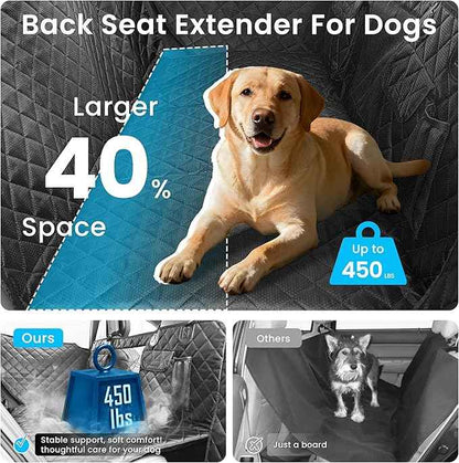 Dog Car Seat Cover for Back Seat, Hard Bottom Back Seat Extender for Dogs with Door Protector, Anti Scratch, Waterproof & Non-Slip Dog Backseat Cover for Small Mid Cars, SUVs & Trucks, Holds 450Lbs