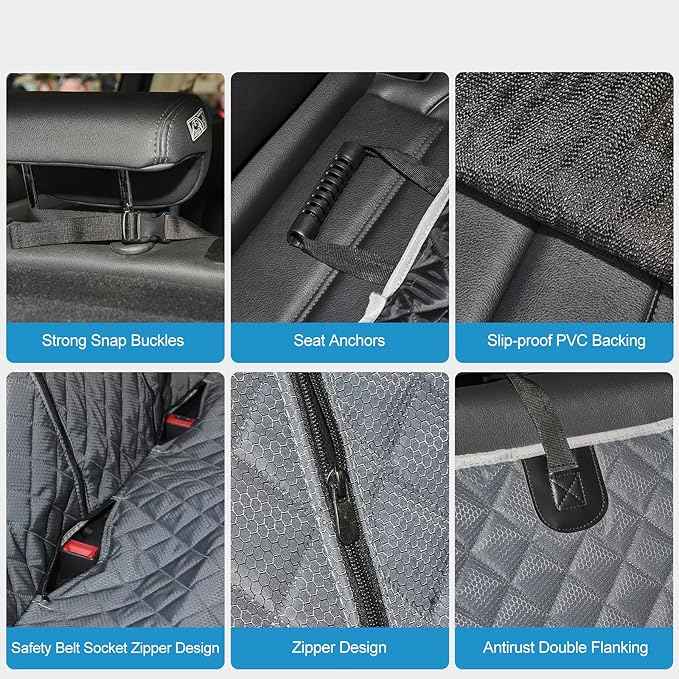 Grey Dog Car Seat Cover for Back Seat,Non-Stick Fur,Pet-Friendly and Waterproof - Universal Fit Interior Protector for Auto, Van, SUV - Ideal for Kids and Pets