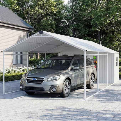 COSIEST 12x25 FT 2-in-1 Carport Storage Shed with Added Enclosed Storage Room, Heavy Duty Galvanized Metal Frame, All-Weather Use for Cars, Full-Sized Pickup Trucks, SUVs