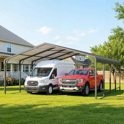 20x20 FT Metal Carport for 2 Cars, Heavy Duty Canopy Carport with Updated Roof & Enhanced Base, Garage Vertaile for RV Car, Truck, Boat, Tractors, Party, Grey