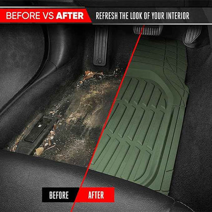Motor Trend FlexTough LITE Rubber Car Mats Full Set - All Weather Floor Mats for Trucks, Cars & SUVs - Automotive Waterproof Green Car Floor Mats for Cars Interior Accessories Universal Trim-to-Fit