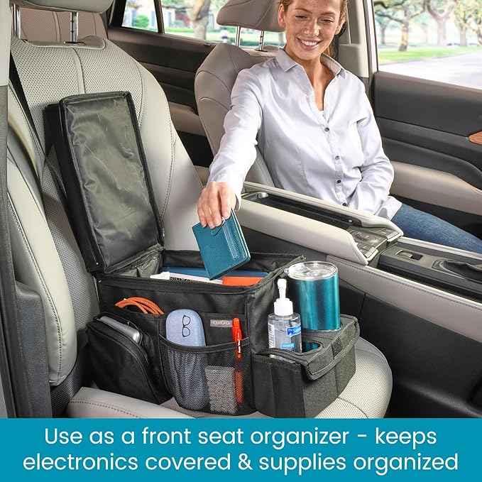 High Road CarHop Backseat Organizer for Kids and Passenger Seat Organizer for Adults - Car Seat Cooler with Cup Holders and Convertible Tray Lid