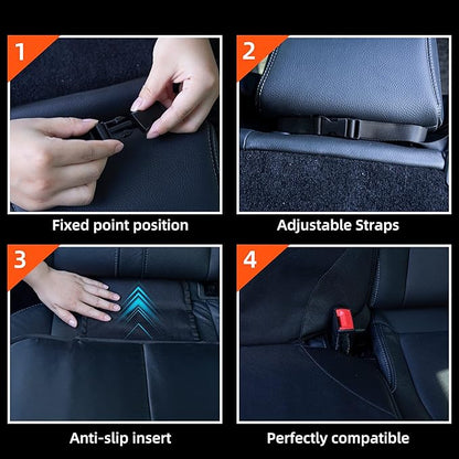 Amooca Car Seat Protector Durable Oxford Fabric and Faux Leather Seat Cover Protection Mat Universal Fit for Vehicles with Mesh Storage Pockets Pure Black Black 2 Pack