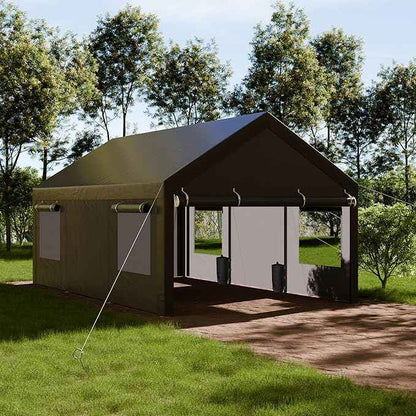 Shintenchi Carport 10' x 20' Heavy Duty Portable Garage, Carport Canopy with Side-Opening Door & Roll-Up Windows, Car Canopy for Truck,Car,Grey