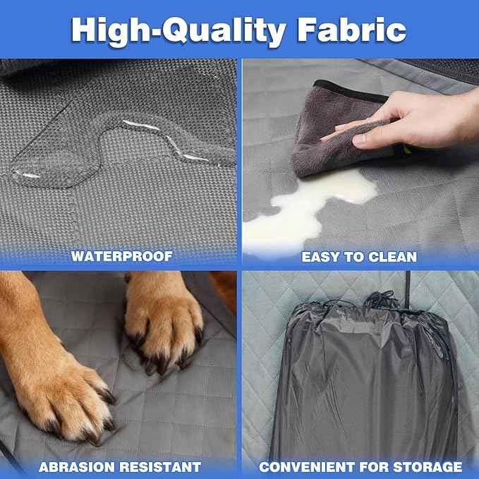 Dog Car Seat Cover for Back Seat, Hard Bottom Car Seat Cover for Dogs Hold 400lbs, Sturdy 600D Heavy Duty Scratch-Proof Waterproof Dog Hammock for Car, SUV, Truck (Grey)