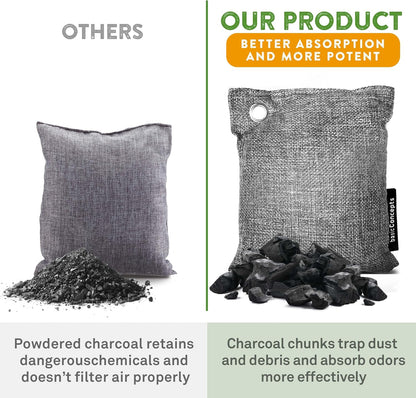Charcoal Odor Absorber for Strong Odor (6 Pack, 100g each), Bamboo Charcoal Air Purifying Bag, Basement Musty Odor Eliminator Deodorizer, Activated Charcoal Odor Absorber for Closet, Shoe, Car