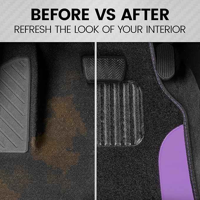 BDK PolyPro Purple Car Seat Covers Full Set with 4-Piece Car Floor Mats - Two-Tone Fits Most Seat Covers for Cars with Carpet Floor Mats, Seat Protector Interior Accessories for Auto Truck SUV