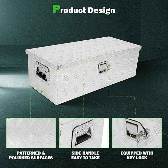 SCITOO 30 Inch Heavy Duty Truck Bed Tool Box,Aluminum Crossover Diamond Plate Storage for Most Full Size Pickups,Lockable Weatherproof Chest,Fits 30" Truck Beds,Easy Access to Load and Unload