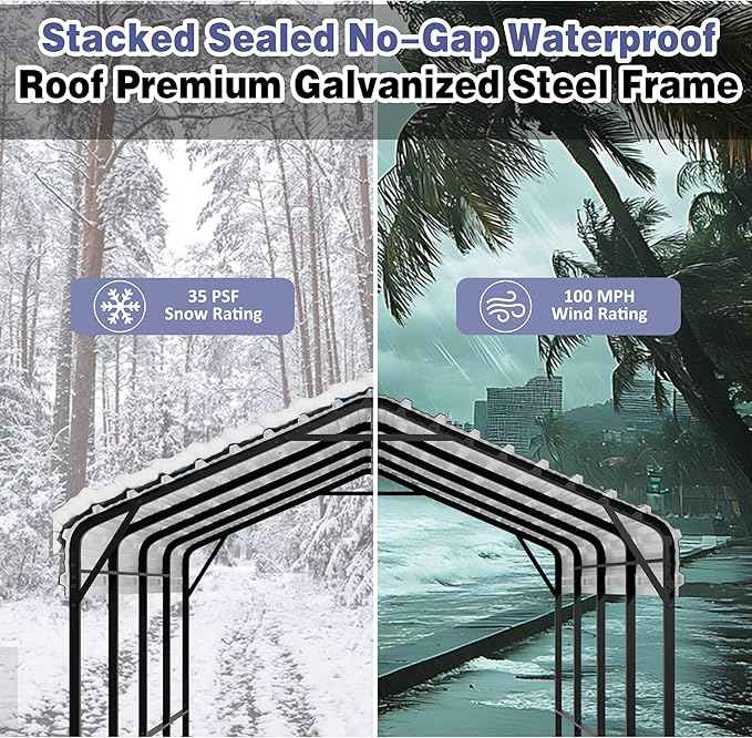 JY QAQA 12 x 20 ft Metal Carport, Heavy Duty Carport Canopy with Galvanized Steel Roof, Outdoor Car Tent Metal Garage Shelter for Car, SUV, Trucks and Boats