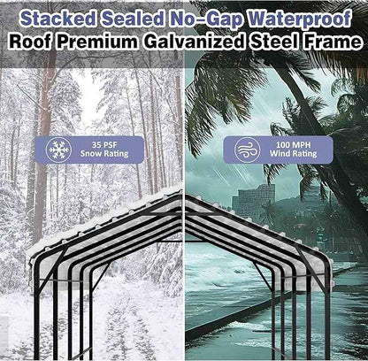 JY QAQA 12 x 20 ft Metal Carport, Heavy Duty Carport Canopy with Galvanized Steel Roof, Outdoor Car Tent Metal Garage Shelter for Car, SUV, Trucks and Boats