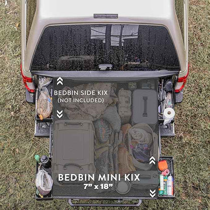 Bedslide Bedbin Mini Kix Truck Bed Organizer, Storage Bin Attachments, 2 Boxes for Additional 7x18 Inches of Space on Each Side, Silver