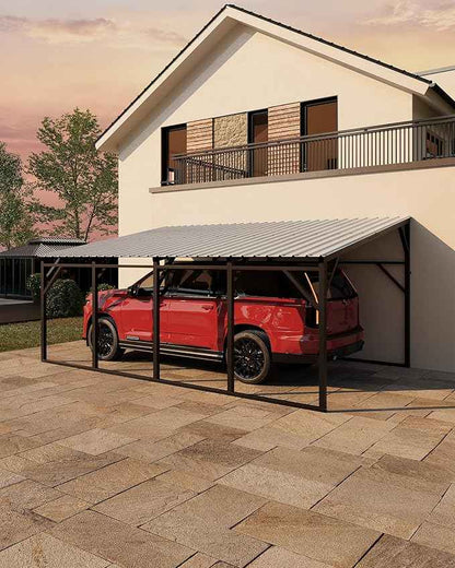 Garvee 12x20 ft Lean-to Metal Carport, Vertical Roof Wall-Mounted Car Port with 11.5° Slope, Heavy-Duty 19-Ga. Steel Frame, 107" to 78" Height Clearance for SUV & Pickup