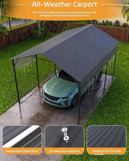 Patiowell 10x15 FT Metal Carport, Heavy Duty Carport with Reinforced Frame and Galvanized Steel Roof, Outdoor Car Port Shelter for Car, Truck, Boat and Tractor, Black