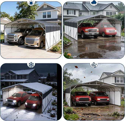 20x25FT Metal Carport w/Led Light,Outdoor Portable Car Garage,Removable PE Sidewalls,Reinforced Base & Galvanized Steel Roof, Outdoor Car Port Canopy Shelter for Boats, Trucks