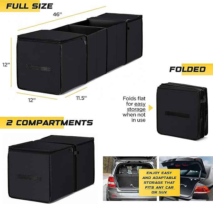 lebogner Auto Trunk Organizer With Insulated Cooler Compartments X-Large Vacation Trunk Cooler Box For Hot Or Cold Food While Traveling, Multipurpose Collapsible Car Accessories Storage Organizer