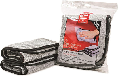 Griot's Garage PFM Terry Weave Microfiber Towel for Car Cleaning, Drying and Polishing, Vehicle Detailing, Scratch-Free, 16” x 16”, Set of 2, 55586