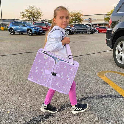 MENZOKE Kids Travel Tray for Toddler Car Seat, Toddler Gift for Girl Activities with Dry Erase Board & iPad Holder Stand, Road Trip Essentials Accessories Lap Tray for Girl as Birthday Gift, Purple