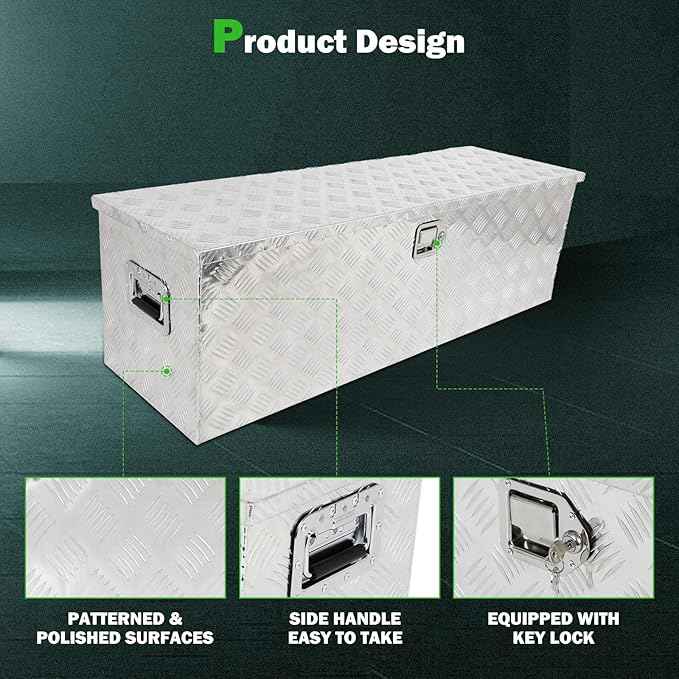 SCITOO 49 Inch Aluminum Heavy Duty Truck Bed Tool Box,Diamond Plate Crossover Storage for Most Full Size Pickups,Lockable Weatherproof Chest,Fits 49" Truck Beds,Easy Access to Load and Unload