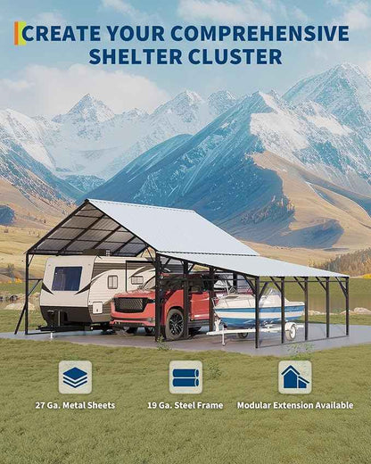 Garvee 12x20 ft Lean-to Metal Carport, Vertical Roof Wall-Mounted Car Port with 11.5° Slope, Heavy-Duty 19-Ga. Steel Frame, 107" to 78" Height Clearance for SUV & Pickup