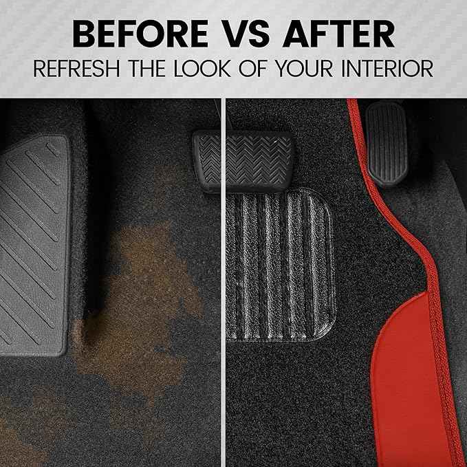 BDK PolyPro Red Car Seat Covers Full Set with 4-Piece Car Floor Mats - Two-Tone Seat Covers for Cars with Carpet, Interior Covers for Auto Truck Van SUV