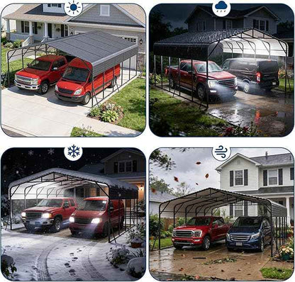 20x25FT Metal Carport w/Led Light,Outdoor Portable Car Garage for Multiple Vehicles,Reinforced Base & Galvanized Steel Roof, Outdoor Car Port Canopy Shelter for Boats, Full-Sized Pickup Trucks
