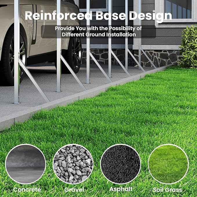 14x30ft Heavy Duty Metal Carport – Outdoor Galvanized Garage, Sturdy Structure, All-Weather Protection, Easy Assembly for Cars, Trucks, Boats, Tractors, and Outdoor Storage (Grey, 14x30FT)