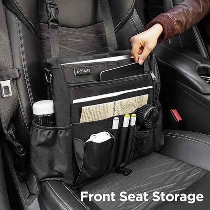 LUCMO Car Seat Organizer with Tablet and Laptop Compartment, Multiple Pockets Truck Front Seat and Backseat Organizer, Portable Large Capacity Office Bag with Adjustable Strap and Hardened Buckles