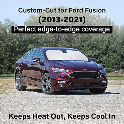 EcoNour Windshield Sun Shade Compatible for Ford Fusion 2013–2021 | Sedan Front Window Sunshade | Foldable Sun Visor Protector | Blocks UV Rays & Keeps Interior Cooler