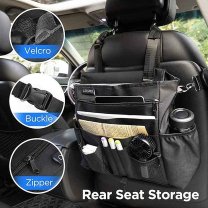 LUCMO Car Seat Organizer with Tablet and Laptop Compartment, Multiple Pockets Truck Front Seat and Backseat Organizer, Portable Large Capacity Office Bag with Adjustable Strap and Hardened Buckles