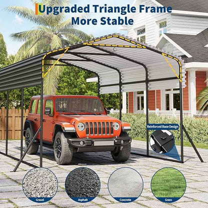 GAOMON Metal Carport, Carport with Reinforced Base and Galvanized Steel Roof, Heavy Duty Garage Car Shelter Shade, Outdoor Car Port Canopy for SUV, Truck, Boats, 10x15 FT