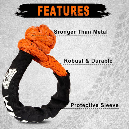 METOWARE Kinetic Recovery Rope (1’’ x 30ft) 35,000 LBS Offroad Tow Kit with 1/2inch x 22 Inch Soft Shackles, Heavy Duty Towing Rope Kit for UTV, ATV, Truck, Car