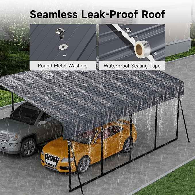 20x20FT Heavy Duty Metal Carport with Galvanized Steel Roof and Frame, Multi-Use Large Outdoor Garage Shelter with 4 Reinforced Supports for 2 Car,SUV,Truck Storage,Gray