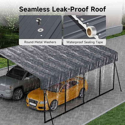 20x20FT Heavy Duty Metal Carport with Galvanized Steel Roof and Frame, Multi-Use Large Outdoor Garage Shelter with 4 Reinforced Supports for 2 Car,SUV,Truck Storage,Gray