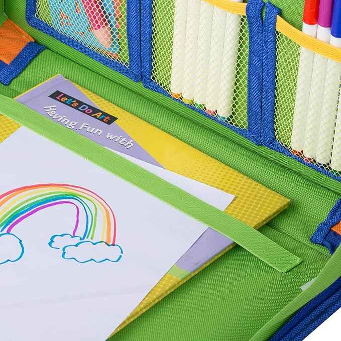 Car Organizer Back Seat for Kids & Tablet Holder for Car with Kick Mats & Lap Tray – Car Accessories Interior Must Have Road Trip Essentials (Age 3+) – Fold Away Tray with Car Seat Pocket Holders