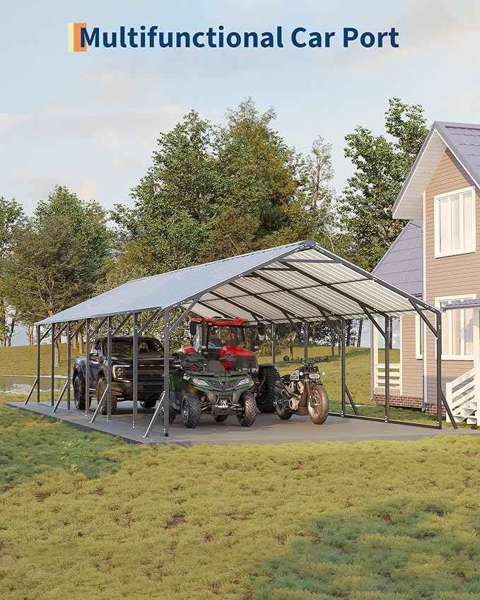 GarveeLife 20'x30'x12' Metal Carport for Multiple Vehicles, Heavy Duty Car Ports, Vertical Roof Design, All-Weather Use, for Full-Size Pickup Trucks, Boats, and Tractors