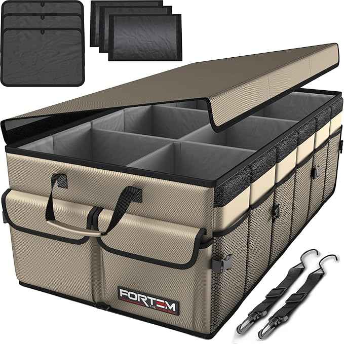 FORTEM Trunk Organizer For SUV Car Trunk Organizer, Foldable Storage, Car Accessories for Women Men, Collapsible Bag, Perfect Christmas Gifts, 600D Oxford, Non Slip Bottom, Straps, Soft Cover (85L)
