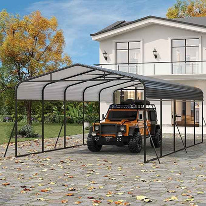 13X26 ft Metal Carport with Reinforced Base and Galvanized Steel Roof, Heavy Duty Garage Car Shelter Shade, Outdoor Car Port Canopy