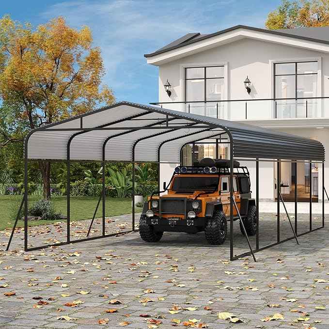 GAOMON Metal Carport, Carport with Reinforced Base and Galvanized Steel Roof, Heavy Duty Garage Car Shelter Shade, Outdoor Car Port Canopy for SUV, Truck, Boats, 13x26 FT