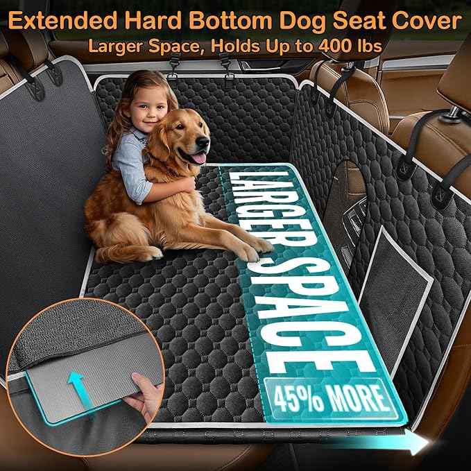 Mancro XXL Floor Dog Hammock for Truck with Flip Up Rear Seats, Waterproof Dog Seat Cover for Back Seat