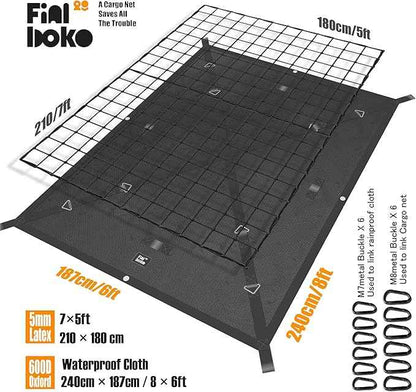 Highly Elastic Cargo Net for Pickup Truck Bed,5' x 7' Small Mesh Latex Bungee Net Cargo Netting with 6' x 8' Truck Bed Tarp, Cargo Net Cover Suitable for Daily Full Loads of Pickup