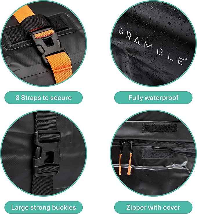BRAMBLE Strong Car Roof Bag Rooftop Cargo Carrier 20 Cubic Feet, 100% Waterproof & Tear Resistant Car Roof Cargo Carrier, Fit for All Cars with/Without Roof Rack, Include Non-Slip Mat, Hooks, Straps