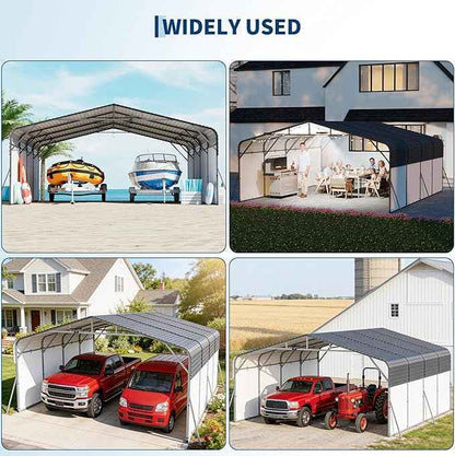 20x20FT Metal Carport w/Led Light,Outdoor Portable Car Garage,Removable PE Sidewalls,Reinforced Base & Galvanized Steel Roof, Outdoor Car Port Canopy Shelter for Boats, Full-Sized Pickup Trucks