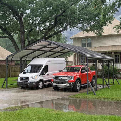 Wisteria Lane 20'x20' Metal Carport with Updated Roof & Enhanced Base, Heavy Duty Canopy Carport Garage, Vertaile for Car, Truck, Boat, Tractors, Party, Dark Gray