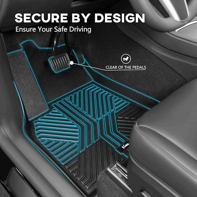 KARPAL Floor Mats for Tesla Model Y 2021-2024 5-Seater (Not Fit 7 Seats), All Weather TPE Floor Liners 1st & 2nd Row, Model Y Accessories 3PCS