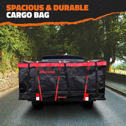 Mockins 40 CuFt XXL Trailer Hitch Cargo Carrier Bag | 70"x30"x33" Heavy Duty Vinyl Cargo Bag for Hitch Carrier | Versatile as Waterproof Truck Bed Storage | Vehicle Soft Shell Carriers w/Accessories