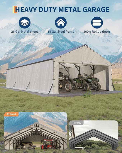 GarveeLife 20'X30'x12' Metal Carport for Multiple Vehicles, Enclosed Car Ports, Vertical Roof Design, for All-Weather, for Full-Size Pickup Trucks, Boats, and Tractors