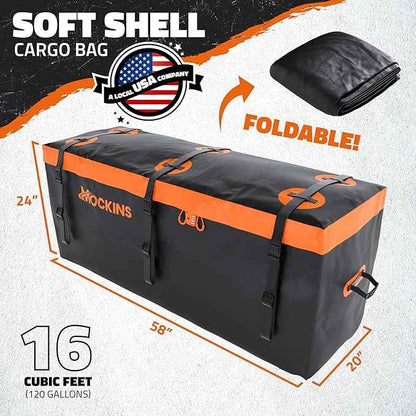 Mockins 16 Cu.Ft. Trailer Hitch Cargo Carrier Bag | 58"x20"x24" Abrasion-Resistant Vinyl Cargo Bag for Hitch Carrier | Waterproof Truck Bed Storage Set w/Buckle Straps, Combination Lock & Carry Case