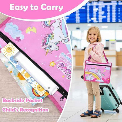 Kids Travel Tray for Toddler Carseat, Road Trip Activities Essentials for Toddler, Kids Lap Desk Tray with Tablet Holder Stand ＆ Dry Erase Board (Pink Unicorn)